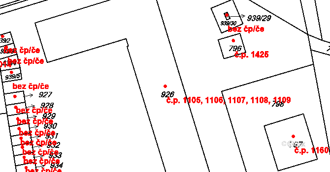 Bzenec 1105,1106,1107,1108, na parcele st. 926 v KÚ Bzenec, Katastrální mapa
