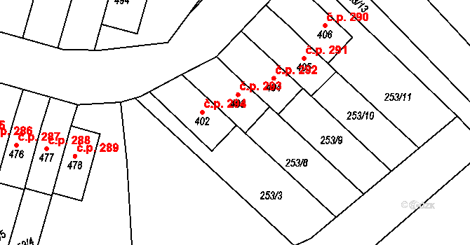 Velký Beranov 293 na parcele st. 403 v KÚ Velký Beranov, Katastrální mapa