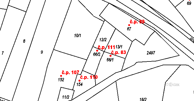 Troubky 111, Troubky-Zdislavice na parcele st. 66/2 v KÚ Troubky, Katastrální mapa