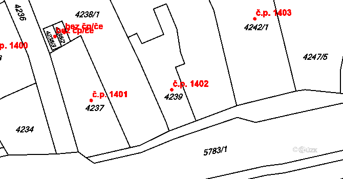 Pod Bezručovým vrchem 1402, Krnov na parcele st. 4239 v KÚ Krnov-Horní Předměstí, Katastrální mapa