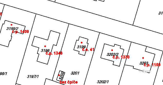 Úvaly 41 na parcele st. 3199 v KÚ Úvaly u Prahy, Katastrální mapa