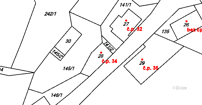 Želechy 34, Lomnice nad Popelkou na parcele st. 28 v KÚ Želechy, Katastrální mapa