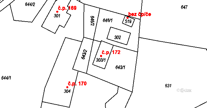 Roprachtice 172 na parcele st. 303/1 v KÚ Roprachtice, Katastrální mapa