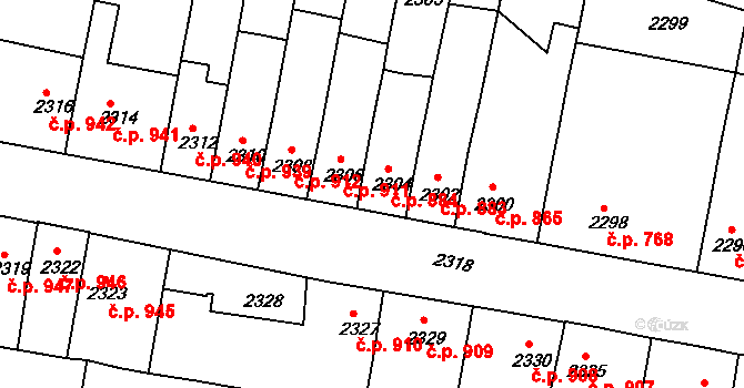 Tachov 884 na parcele st. 2304 v KÚ Tachov, Katastrální mapa