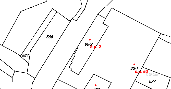 Pamětník 2, Chlumec nad Cidlinou na parcele st. 80/2 v KÚ Pamětník, Katastrální mapa