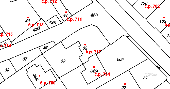 Březce 717, Štěpánov na parcele st. 32 v KÚ Březce, Katastrální mapa