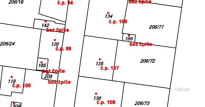Kroučová 107 na parcele st. 135 v KÚ Kroučová, Katastrální mapa