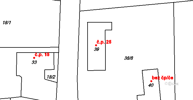 Třebutičky 25, Polepy na parcele st. 39 v KÚ Třebutičky, Katastrální mapa