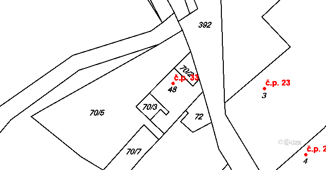 Sedlec 33, Křešice na parcele st. 48 v KÚ Sedlec u Litoměřic, Katastrální mapa