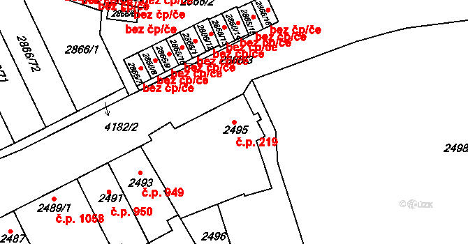 Roudnice nad Labem 219 na parcele st. 2495 v KÚ Roudnice nad Labem, Katastrální mapa