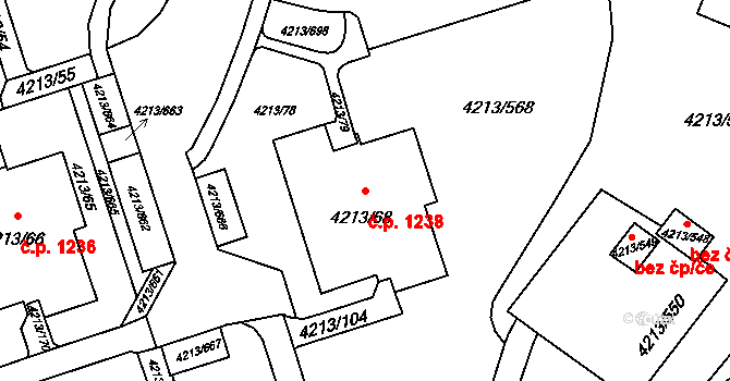 Lutyně 1238, Orlová na parcele st. 4213/68 v KÚ Horní Lutyně, Katastrální mapa