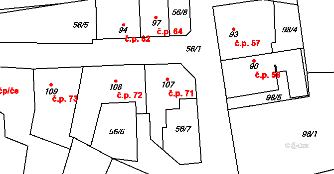 Šárovcova Lhota 71 na parcele st. 107 v KÚ Šárovcova Lhota, Katastrální mapa