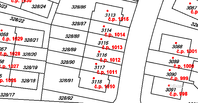 Valdické Předměstí 1012, Jičín na parcele st. 3116 v KÚ Jičín, Katastrální mapa