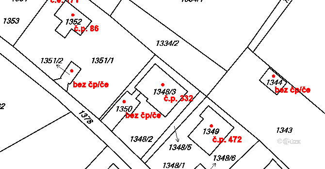 Brná 332, Ústí nad Labem na parcele st. 1348/3 v KÚ Brná nad Labem, Katastrální mapa