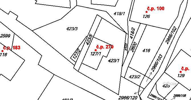 Kunčina 279 na parcele st. 127/1 v KÚ Kunčina, Katastrální mapa