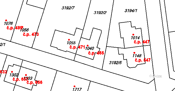 Žichlínské Předměstí 465, Lanškroun na parcele st. 1040 v KÚ Lanškroun, Katastrální mapa