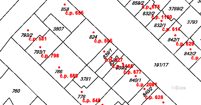 Břeclav 627 na parcele st. 839/1 v KÚ Břeclav, Katastrální mapa