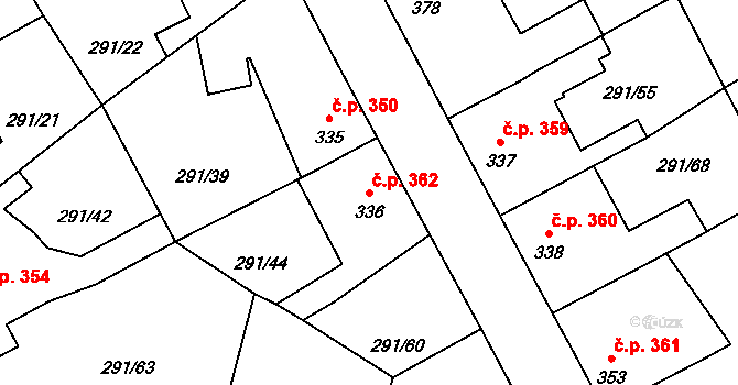 Černčice 362 na parcele st. 336 v KÚ Černčice u Loun, Katastrální mapa