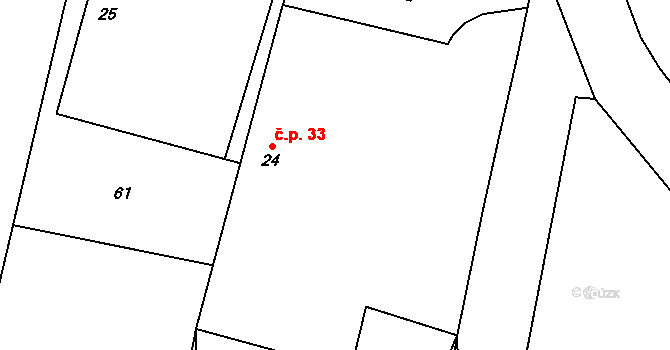 Mladošovice 33 na parcele st. 24 v KÚ Mladošovice, Katastrální mapa