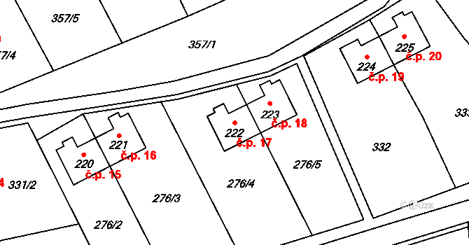 Boletice 17, Kájov na parcele st. 222 v KÚ Kraví Hora, Katastrální mapa