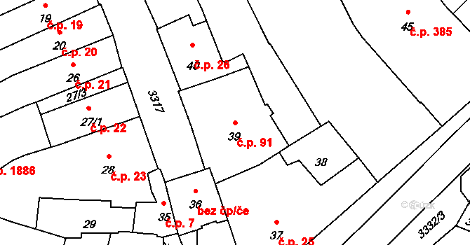 Pelhřimov 91 na parcele st. 39 v KÚ Pelhřimov, Katastrální mapa