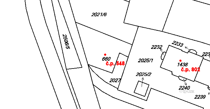 Pacov 548 na parcele st. 660 v KÚ Pacov, Katastrální mapa