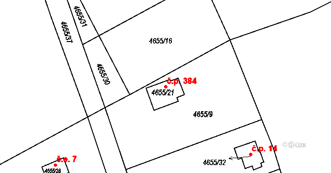 Lískovec 384, Frýdek-Místek na parcele st. 4655/21 v KÚ Lískovec u Frýdku-Místku, Katastrální mapa