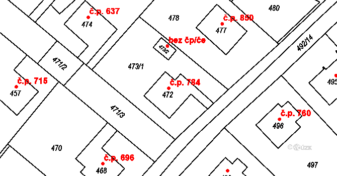 Jablunkov 784 na parcele st. 472 v KÚ Jablunkov, Katastrální mapa