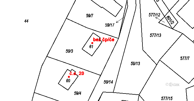 Milhostov 21, Zádub-Závišín na parcele st. 61 v KÚ Milhostov u Mariánských Lázní, Katastrální mapa