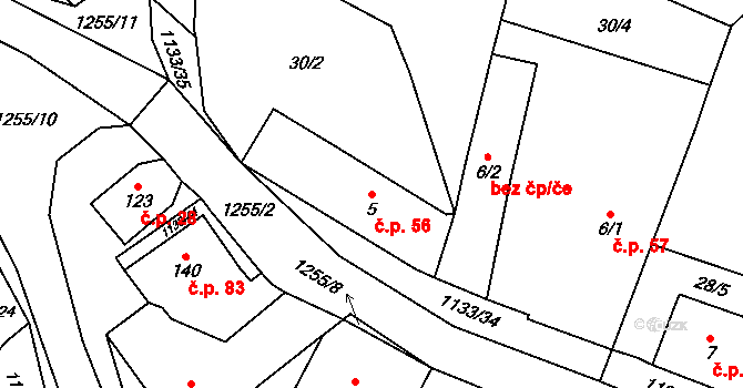 Malíkov nad Nežárkou 56, Horní Pěna na parcele st. 5 v KÚ Malíkov nad Nežárkou, Katastrální mapa