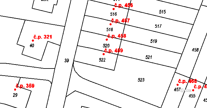 Jablůnka 459 na parcele st. 522 v KÚ Jablůnka, Katastrální mapa