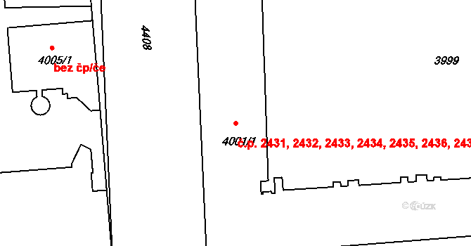 Žižkov 2431,2432,2433,2434,, Praha na parcele st. 4001/1 v KÚ Žižkov, Katastrální mapa