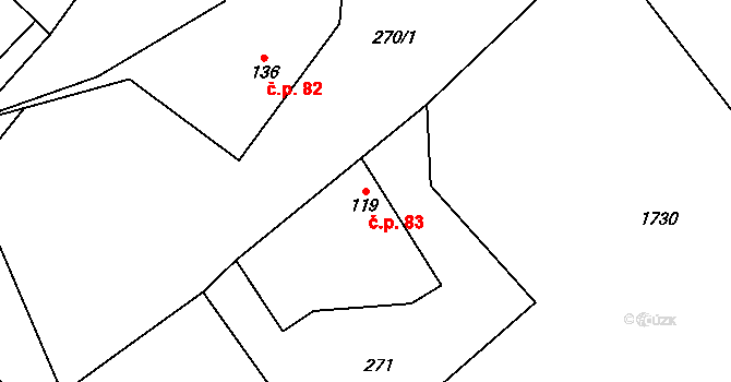 Kohoutov 83 na parcele st. 119 v KÚ Kohoutov, Katastrální mapa