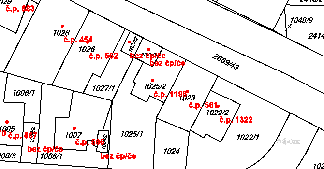 Hostivař 1196, Praha na parcele st. 1025/2 v KÚ Hostivař, Katastrální mapa