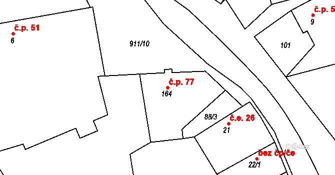 Svinaře 77 na parcele st. 164/1 v KÚ Svinaře, Katastrální mapa