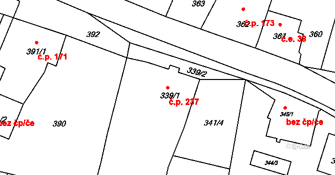 Rumburk 2-Horní Jindřichov 237, Rumburk na parcele st. 339/1 v KÚ Horní Jindřichov, Katastrální mapa