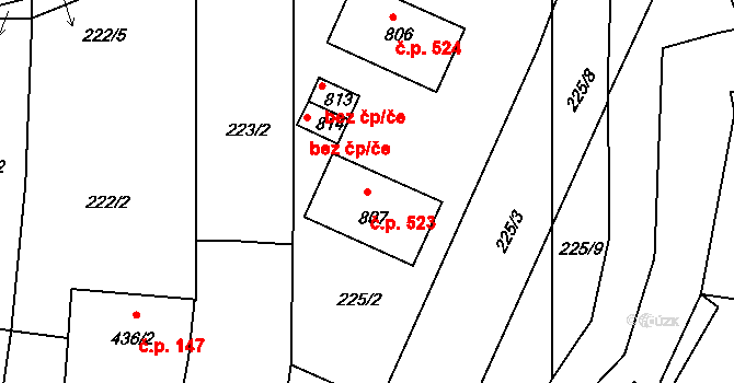 Rožmitál pod Třemšínem 523 na parcele st. 807 v KÚ Rožmitál pod Třemšínem, Katastrální mapa