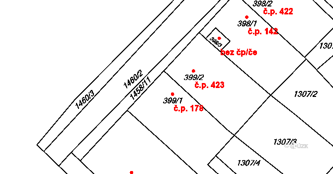 Krumvíř 178 na parcele st. 399/1 v KÚ Krumvíř, Katastrální mapa