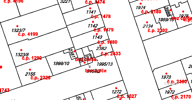 Hodonín 2433 na parcele st. 2382 v KÚ Hodonín, Katastrální mapa
