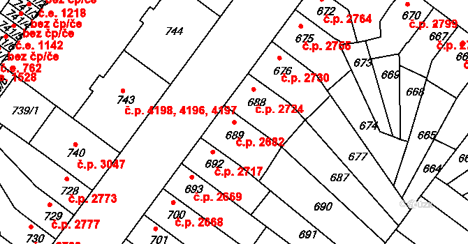 Chomutov 2682 na parcele st. 689 v KÚ Chomutov II, Katastrální mapa