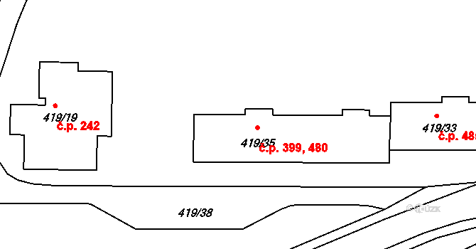 Rumburk 1 399,480, Rumburk na parcele st. 419/35 v KÚ Rumburk, Katastrální mapa