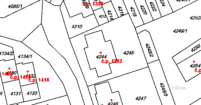 Jirkov 1233 na parcele st. 4244 v KÚ Jirkov, Katastrální mapa