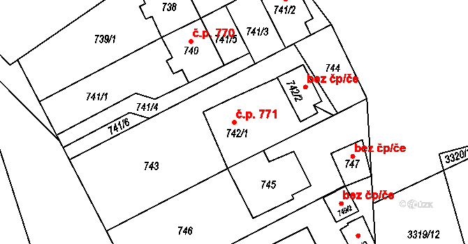 Dolní Kounice 771 na parcele st. 742/1 v KÚ Dolní Kounice, Katastrální mapa