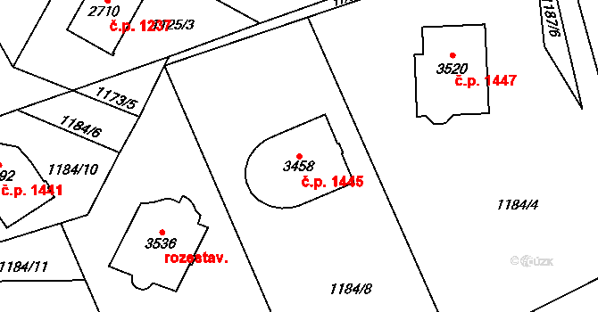 Vrchlabí 1445 na parcele st. 3458 v KÚ Vrchlabí, Katastrální mapa