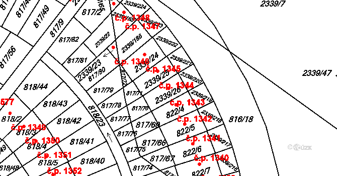 Kunratice 1343, Praha na parcele st. 2339/26 v KÚ Kunratice, Katastrální mapa