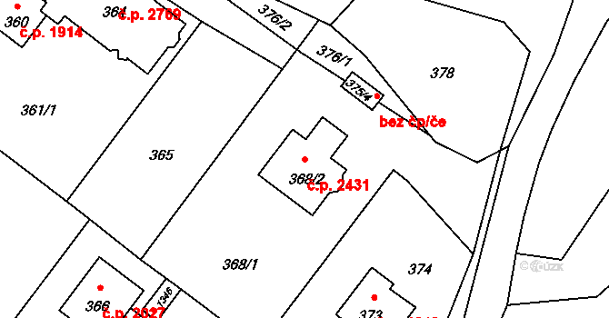 Rožnov pod Radhoštěm 2431 na parcele st. 368/2 v KÚ Tylovice, Katastrální mapa