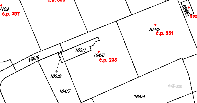 Křeslice 233, Praha na parcele st. 164/6 v KÚ Křeslice, Katastrální mapa