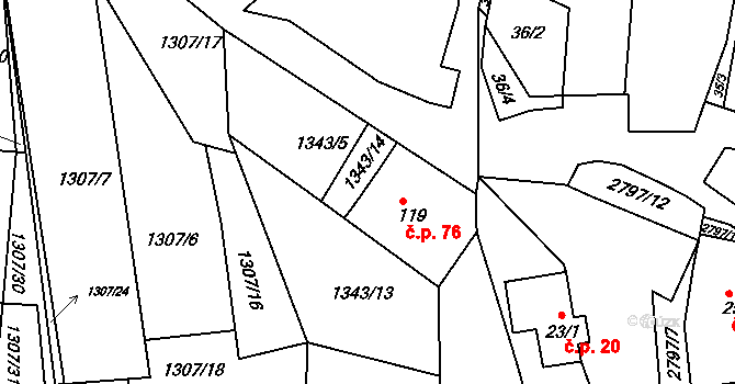 Panská Lhota 76, Brtnice na parcele st. 119 v KÚ Panská Lhota, Katastrální mapa