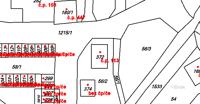 Pilníkov 113 na parcele st. 372 v KÚ Pilníkov I, Katastrální mapa