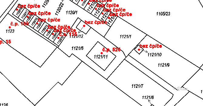 Novosedlice 526 na parcele st. 1121/11 v KÚ Novosedlice, Katastrální mapa